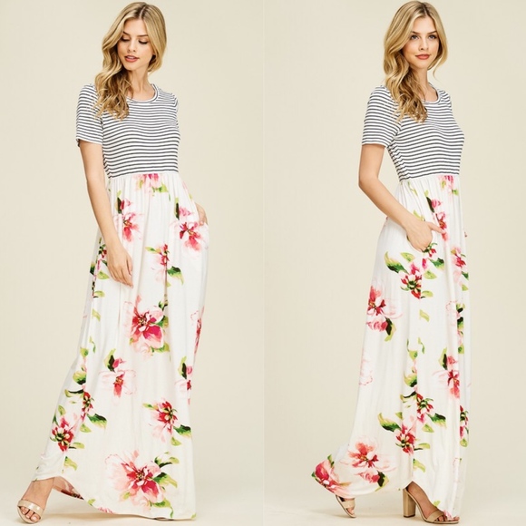 BellanBlue Dresses & Skirts - CHERYL Floral Print Maxi Dress -IVORY